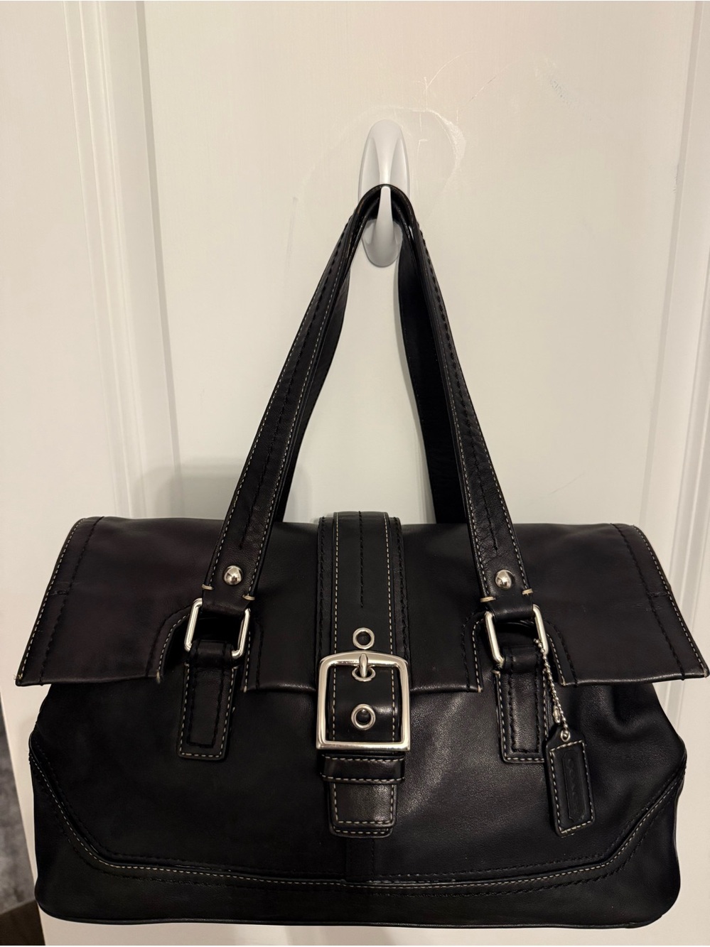 Coach SoHo Hamilton Black Leather Buckle Satchel Handbag